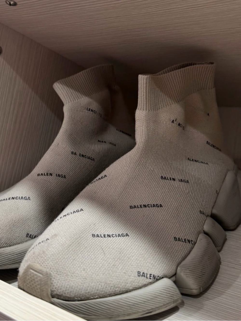 Balenciaga Men's Taupe Sock-Style Athletic Socks